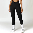 Cross Waist Yoga Pants Pocket High Waist Push Up Sport Fitness Leggings Women Super Stretchy Gym Workout Tights Running Pants